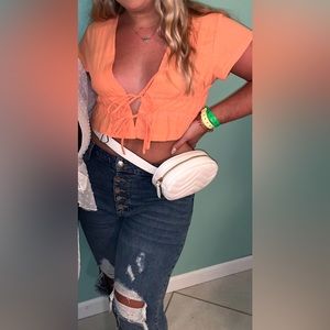 Orange front tie crop top
